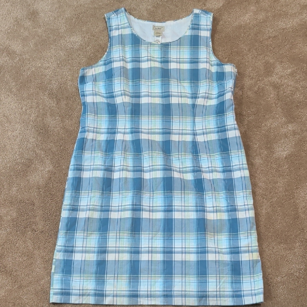 L.L. Bean Blue and White Plaid Sleeveless Mini Dress